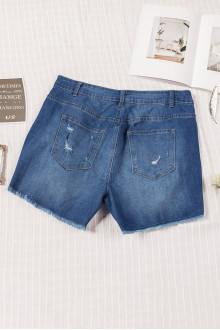 Plus size denim shorts with torn and internal patches