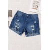 Plus size denim shorts with torn and internal patches