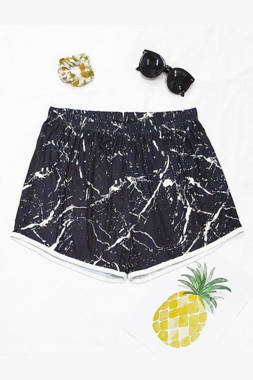 Short black plus size pants with white marble print