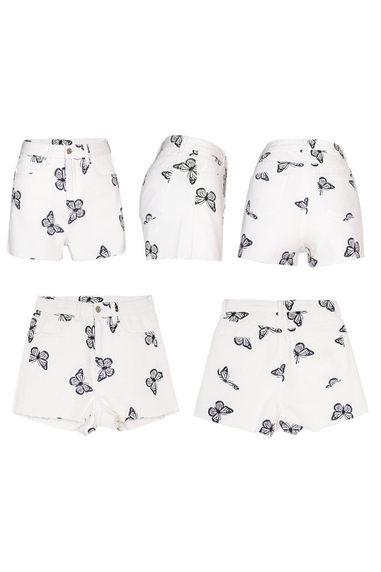 White butterfly plus size denim shorts