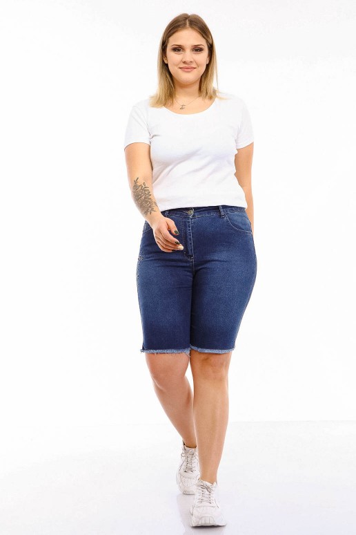Short summer plus size dark jeans with embroidery