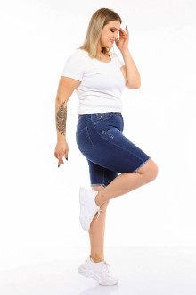 Short summer plus size dark jeans with embroidery