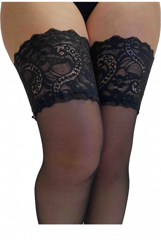 Elegant maxi silicone stockings with wide lace anti chafing on the thighs