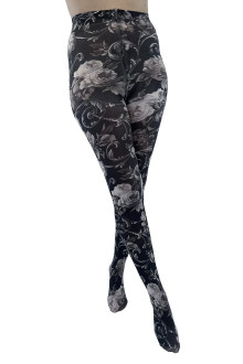 Plus size printed tights white roses