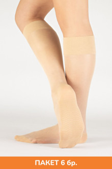 KNEE-HIGH SOCKS WITH MICROFIBRE MASSAGE SOLE - 20 DEN, biege, pack of 6 pcs.