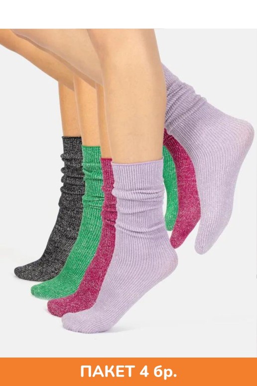 Рибсени чорапи от лурекс 60 ден, пакет 4 бр.