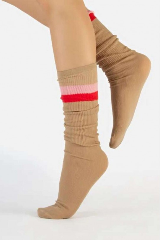 Vintage Beige Ribbed Socks 4 Pack