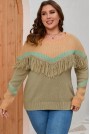 Beautiful plus size sweater in pastel colors with fringe