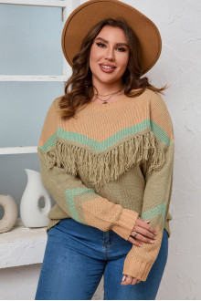 Beautiful plus size sweater in pastel colors with fringe