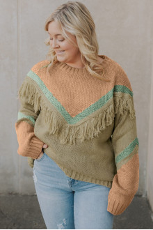 Beautiful plus size sweater in pastel colors with fringe