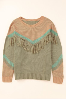 Beautiful plus size sweater in pastel colors with fringe