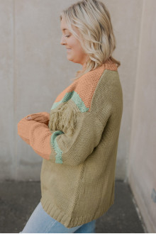 Beautiful plus size sweater in pastel colors with fringe