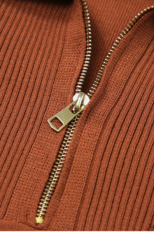 Brown plus size Zip Up Sweater