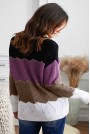 Трицветен макси пуловер с нежна оплетка на вълни