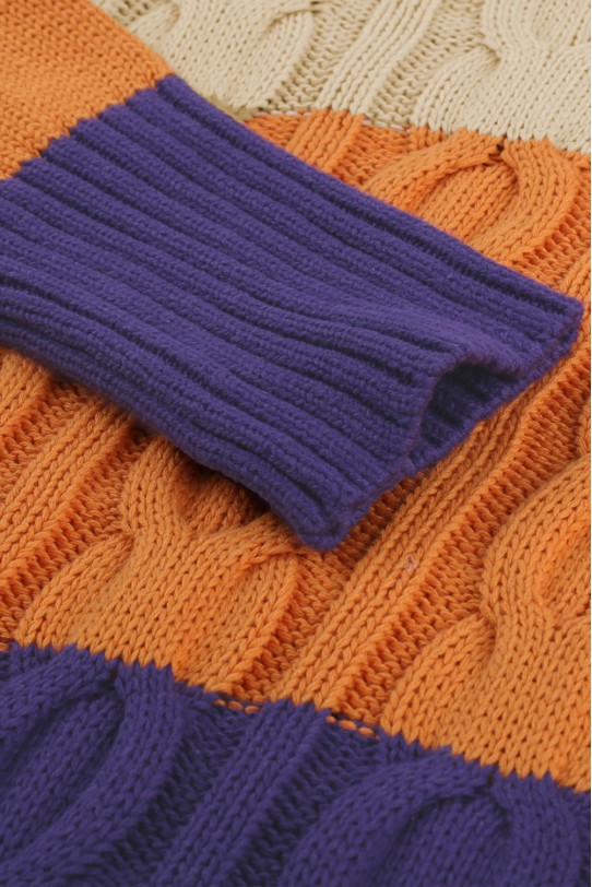 Памучен макси пуловер-туника в кремаво, оранжево и лилаво