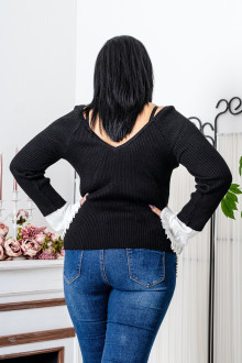 WOVEN FRILL CUFF OFF SHOULDER JUMPER