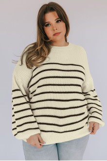 Cream plus size sweater with thin black stripe