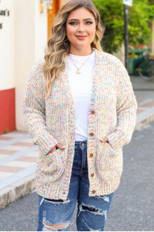 Light plus size cardigan with multicolored threads