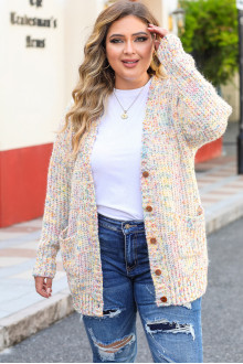 Light plus size cardigan with multicolored threads