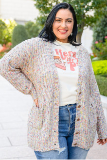 Light plus size cardigan with multicolored threads