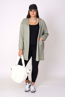 Plus size cardigan with a hood in pastel green