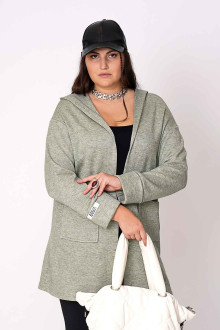 Plus size cardigan with a hood in pastel green