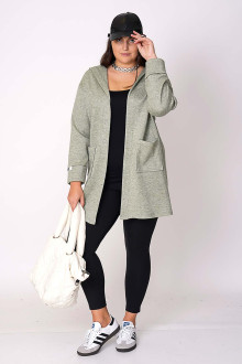 Plus size cardigan with a hood in pastel green