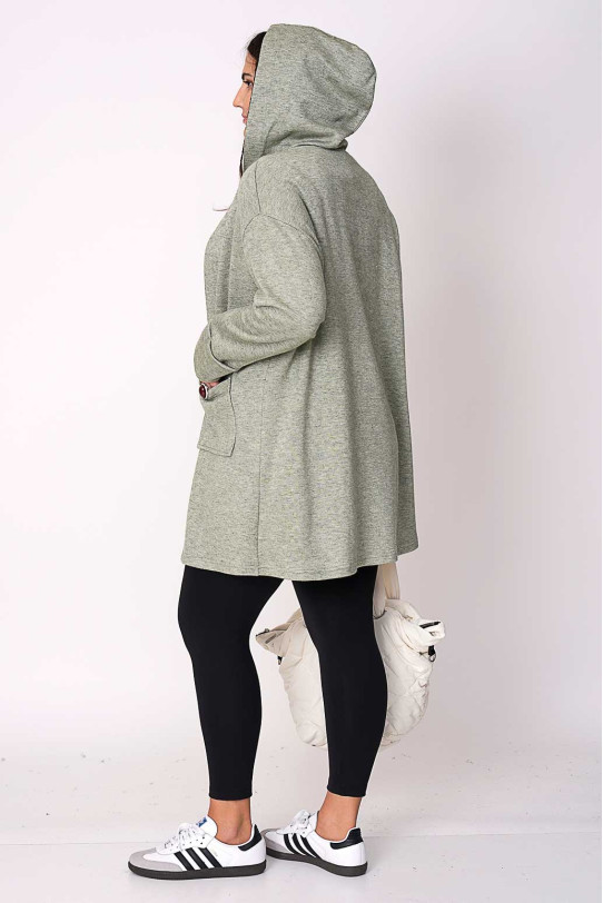 Plus size cardigan with a hood in pastel green