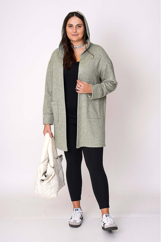 Plus size cardigan with a hood in pastel green