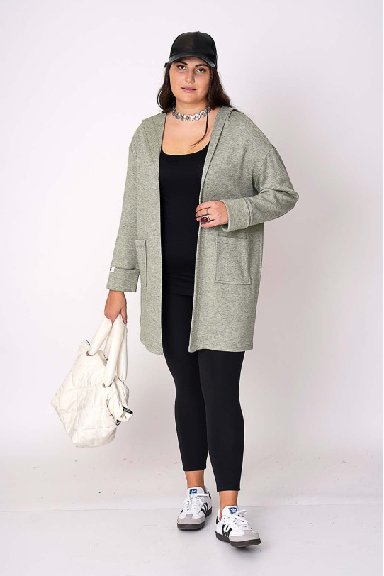 Plus size cardigan with a hood in pastel green