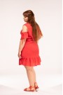 Лятна макси рокля в коралово червено с изрязани рамене