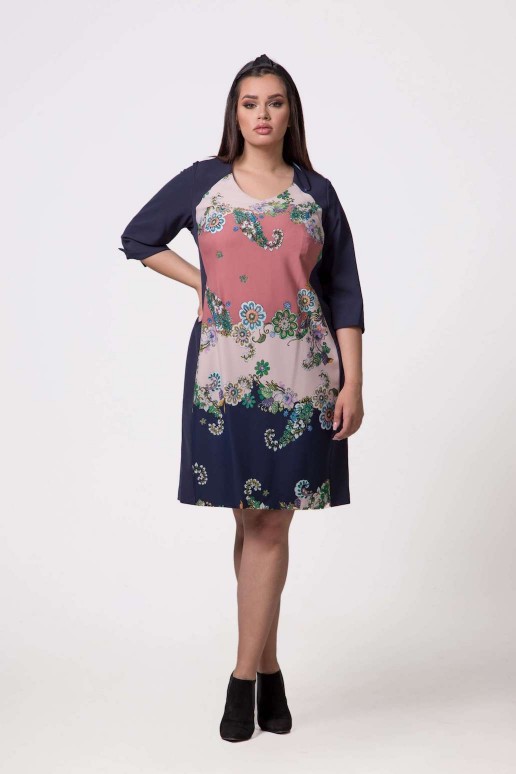 Dress in dark blue with floral print
