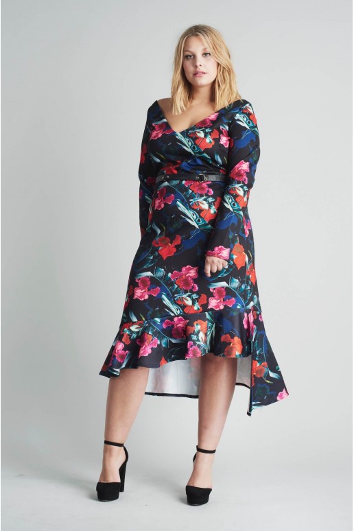 BODYCON DRESS IN WINTER ORCHID PRINT