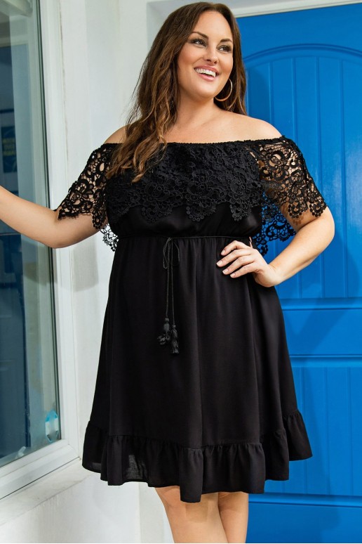 Black plus size dress with lace short sleeves