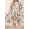 Short plus size dress in creamy white and floral print in earth tones