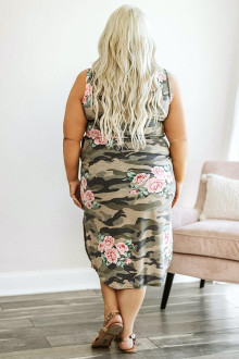 Camouflage summer plus size dress with flowers