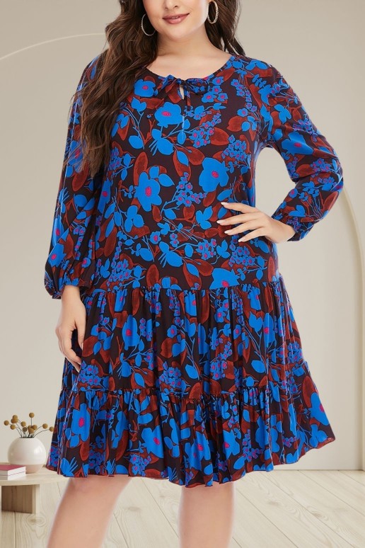 Свободна макси рокля в синьо-кафяв флорален принт