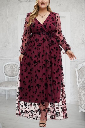Formal double layer plus size dress with fine tulle with flowers