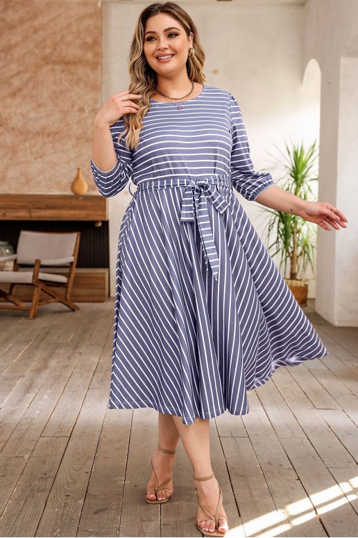 Blue and white striped casual plus size dress
