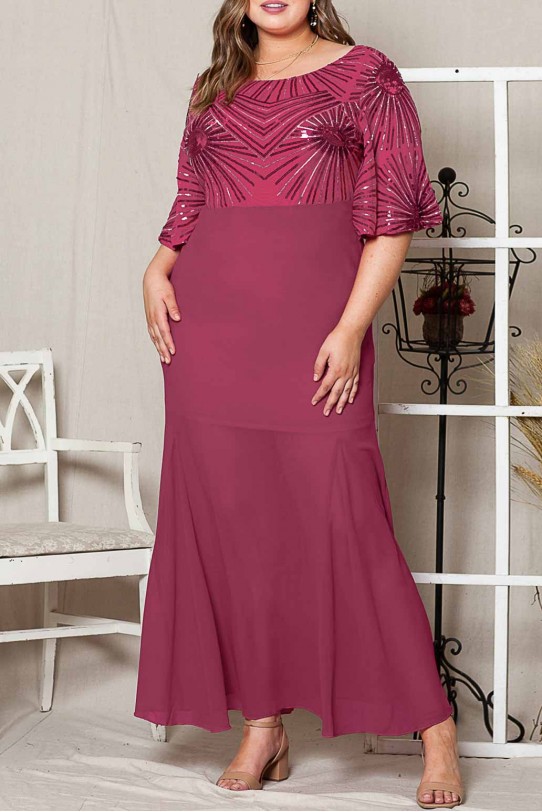 Официална макси рокля в пепеливо розово и декорация от фини пайети