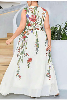 Elegant white plus size dress with floral print