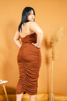 Brown long dress with thin straps and sets