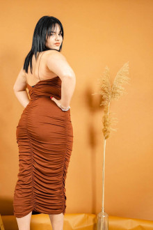 Brown long dress with thin straps and sets