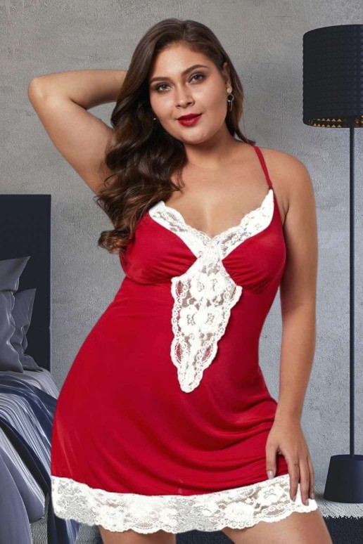 Red maxi nightgown with white lace