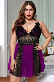 Purple and Black Lace Plus Size Babydoll