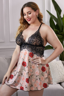 Pink Plus Size Floral Babydoll Sexy Lingerie