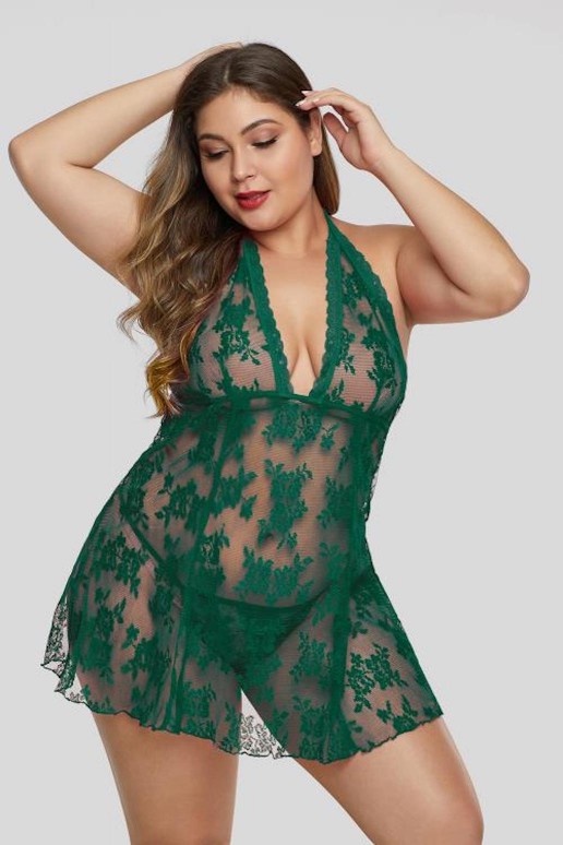Sexy plus size nightgown green lace