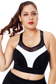 Black White Mesh Yoga Bra