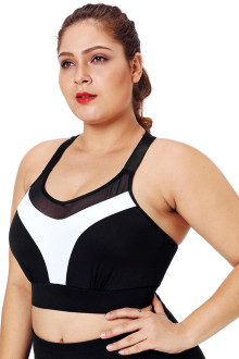 Black White Mesh Yoga Bra