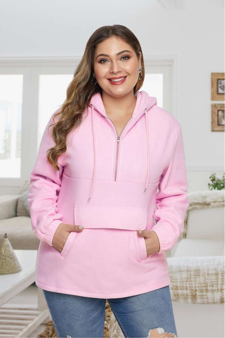 Pink plus size sweatshirt with a hood